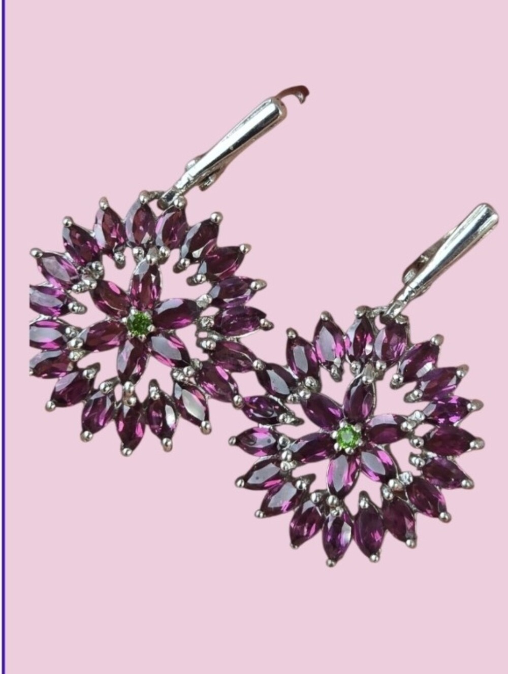 925 Sterling Silver Earrings with Natural Rhodolite Garnet & Chrome Diopside